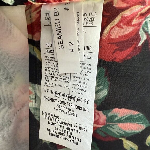 Cabbage Rose Floral Pillow Sham Quilted Black Pink Cotton Blend Pillowcase NEW - Picture 10 of 13